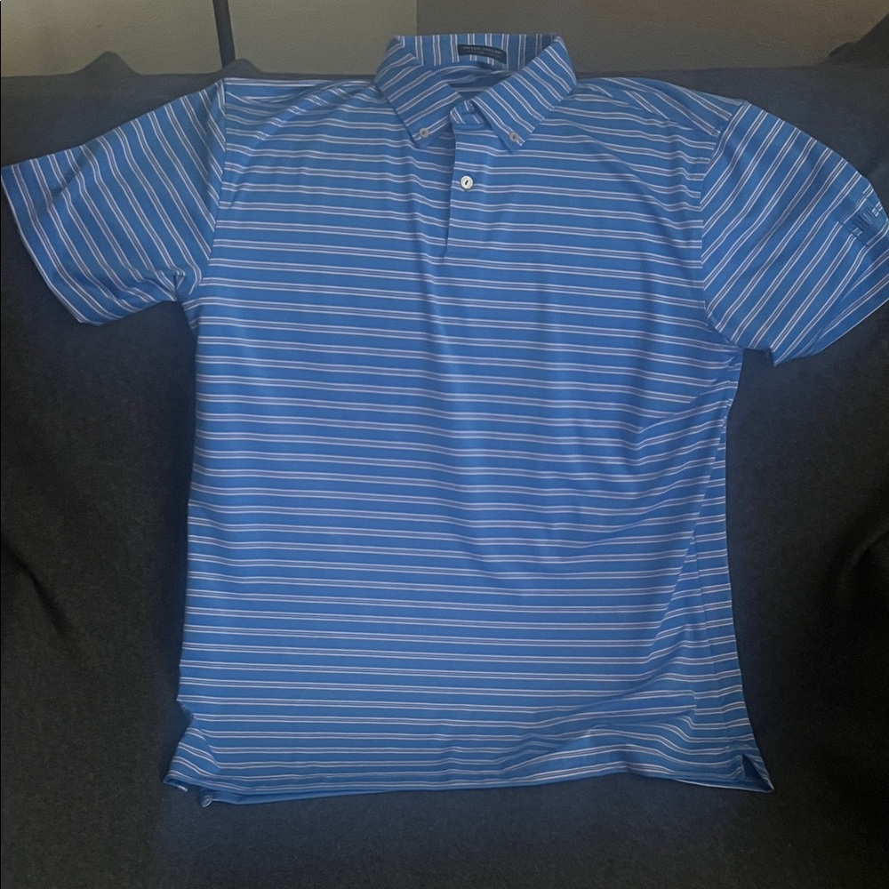 Peter Millar Blue and White Striped Polo Shirt